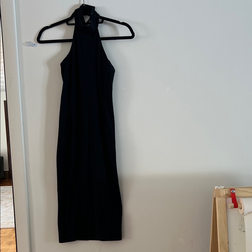 bebe Black high neck strappy back midi Halter Dress - size xs
